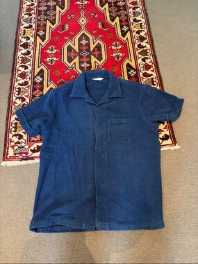 3sixteen Short-Sleeve Navy Loop Terry Button-Front Shirt